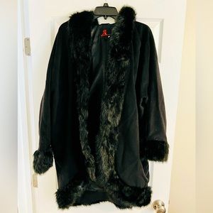 Women's Coats Faux Fur Designer Adrienne Landau Black Faux Fur Coat M L